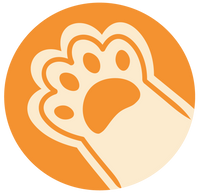 Icon of a hand holding a paw print on an orange background and the best pet accessory brand